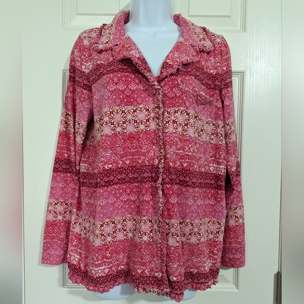 Soft Surroundings Small Pajama Top Pink Cozy Loungewear Buttons
